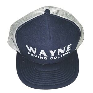 Vintage Wayne Paving Co Inc Trucker Hat Mesh Snapback Cap Navy Blue White Nissin